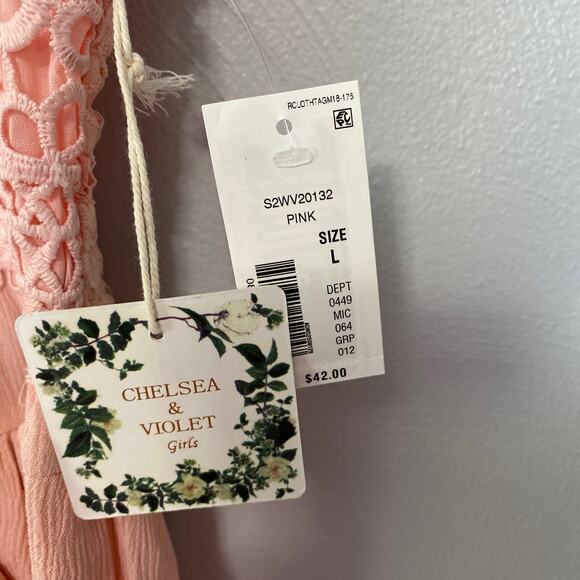 Chelsea & Violet Girls Sleeveless Square Neck Lace Tiered Smocked Tank Size L - Picture 5 of 12